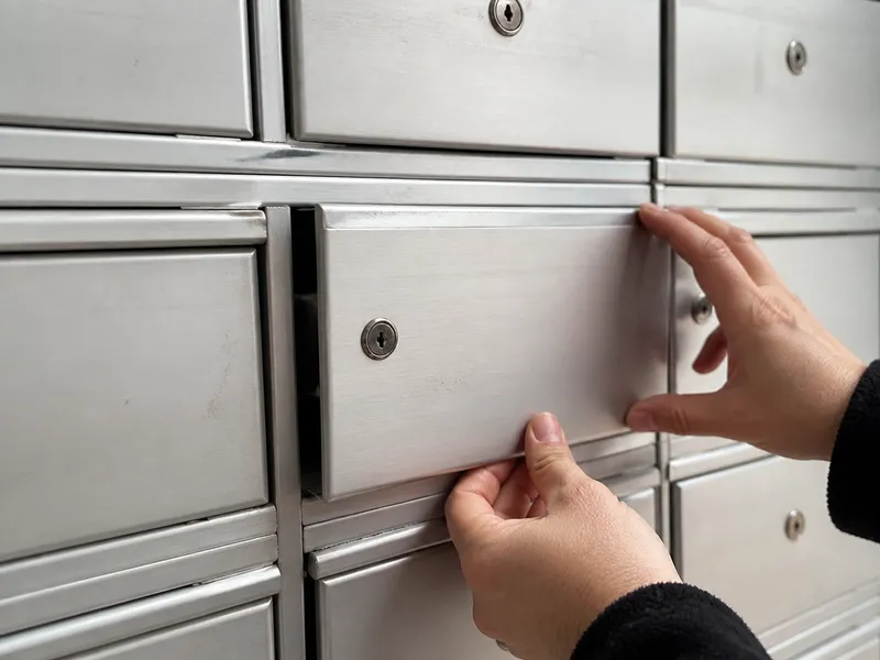 Buzones de aluminio de un portal de Barcelona con cerraduras de casillero