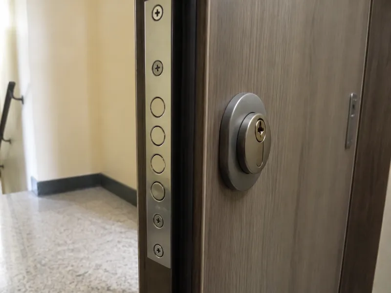 Security lock fitted into the edge of an apartment door in Esplugues