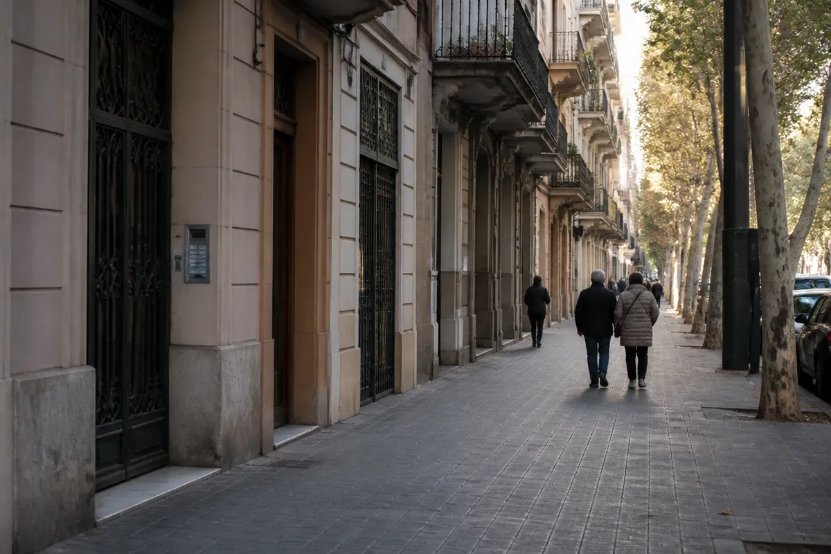 Carrer residencial de Barcelona amb portals de finques on es fa serralleria a domicili